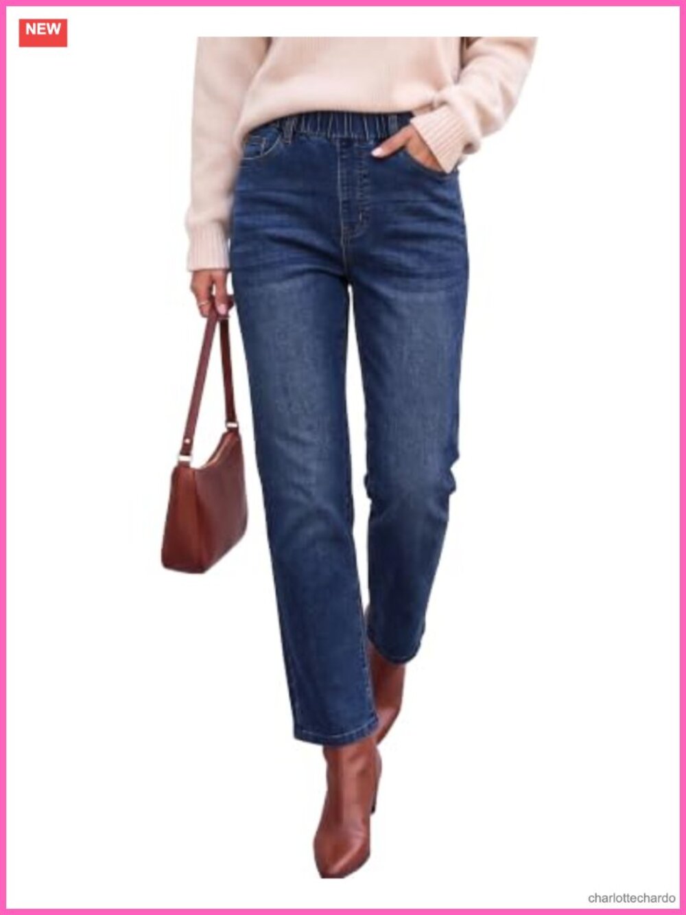 High Waisted Pull On Cropped Straight Leg Stretchy Denim Ankle Jeans